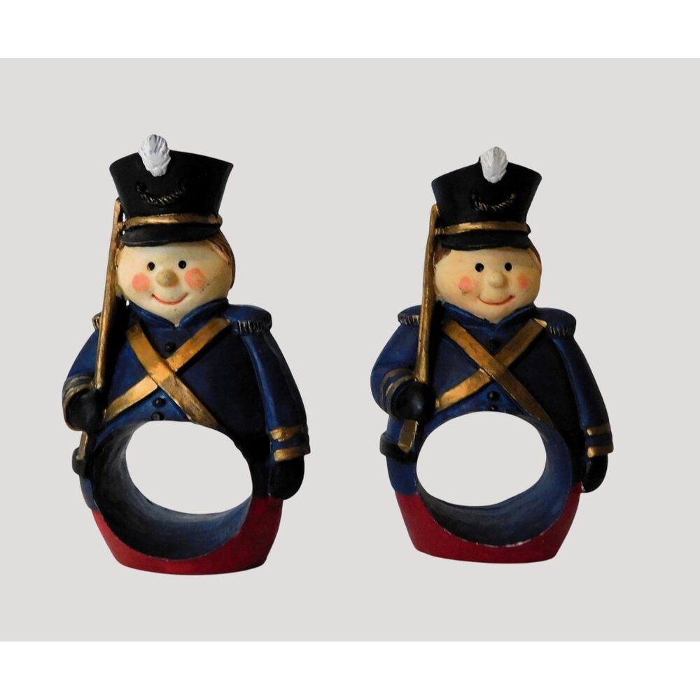 Toy Soldier Christmas Napkin Rings Set Of 2 Hand-Painted 3.25" Tall Resin